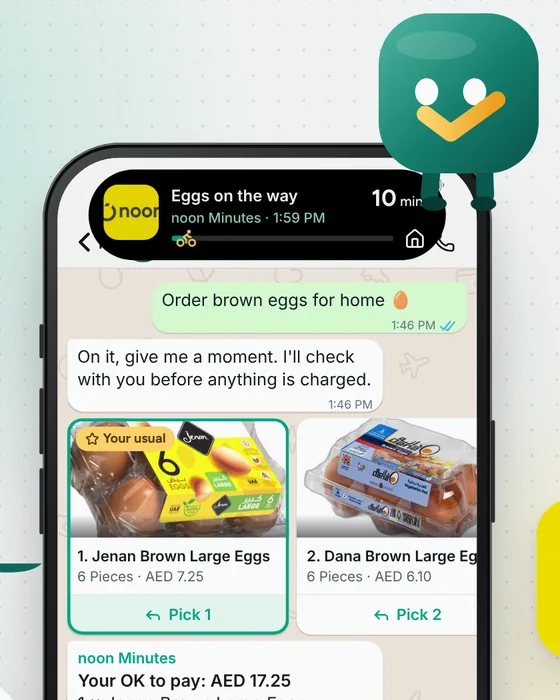 A live delivery tracker for the eggs order at the top of the iPhone screen
